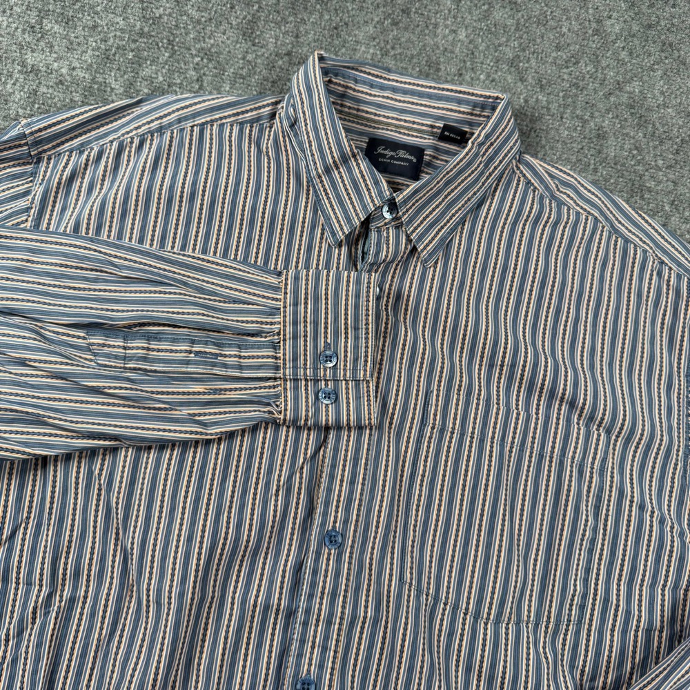 Indigo Palms Button Down Shirt Mens XXL Blue Orange Striped Long Sleeve Cotton